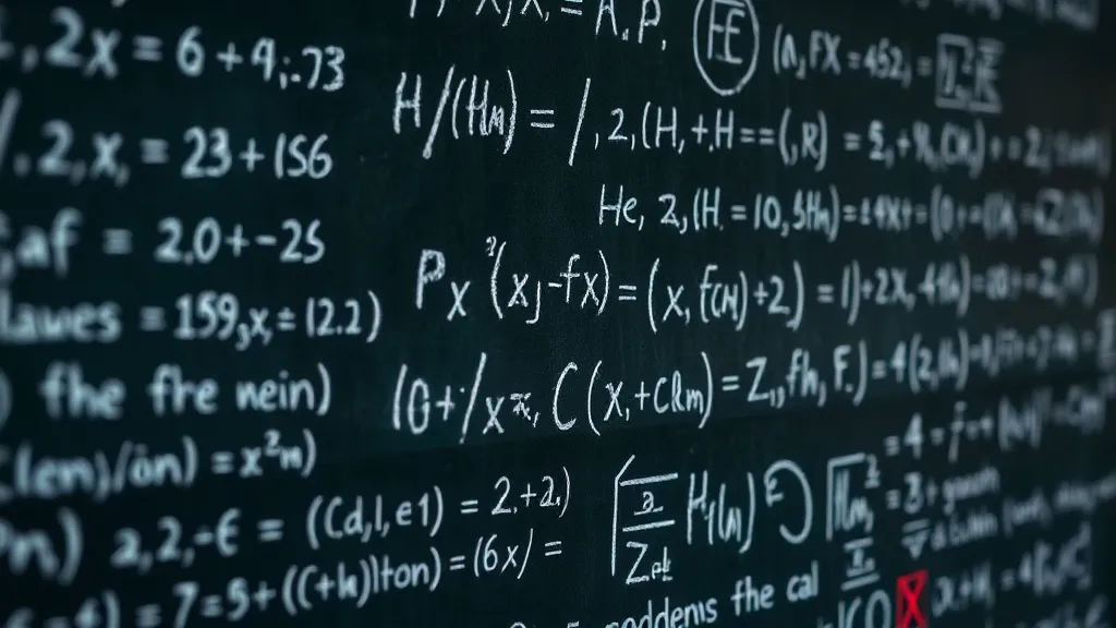 Close-up of a blackboard with complex mathematical formulas
