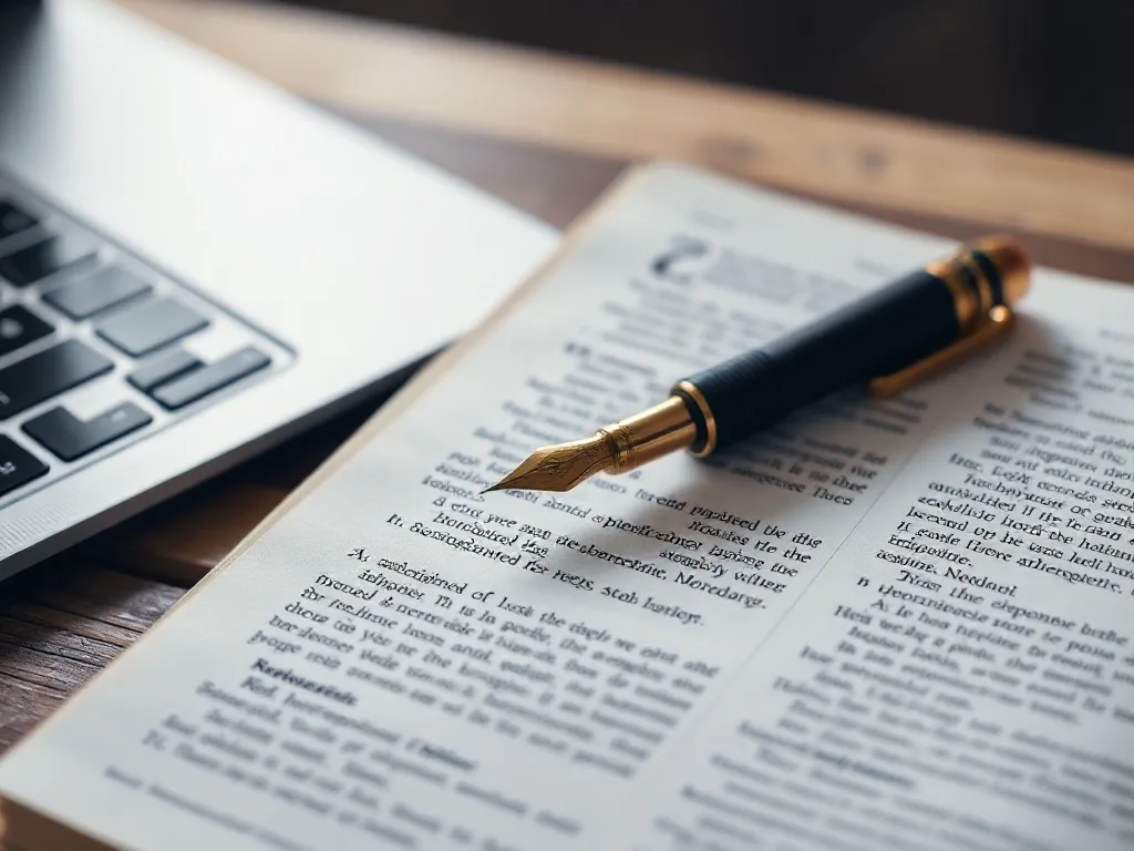 A close-up of a fountain pen resting on a handwritten manusc